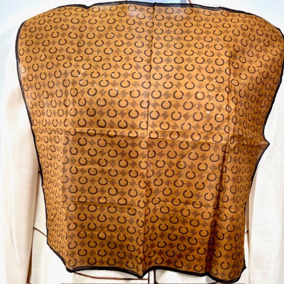 New Unused Celine Paris Mini Scarf/Handkerchief Cotton 19" Coffee Brown Logo(66 - Picture 3 of 5